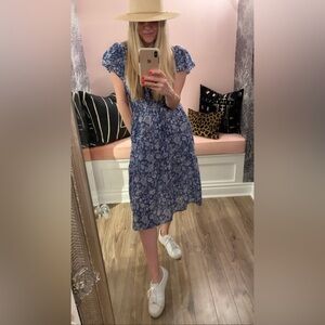 Trovata Birds of Paradise Emery Floral Short Sleeve Midi Dress in Azure Floral S